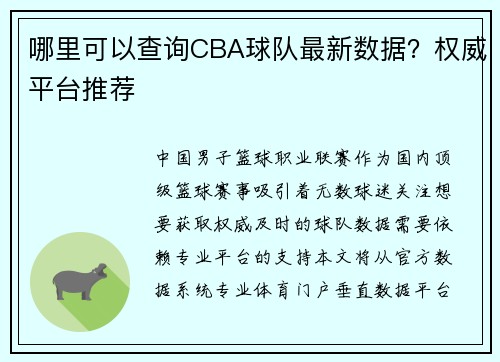 哪里可以查询CBA球队最新数据？权威平台推荐
